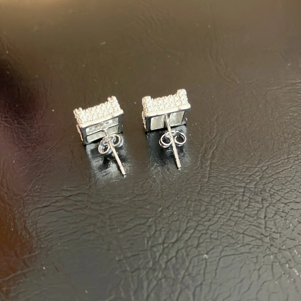 Men’s Earrings 925 Sterling Silver CZ - Picture 9 of 10